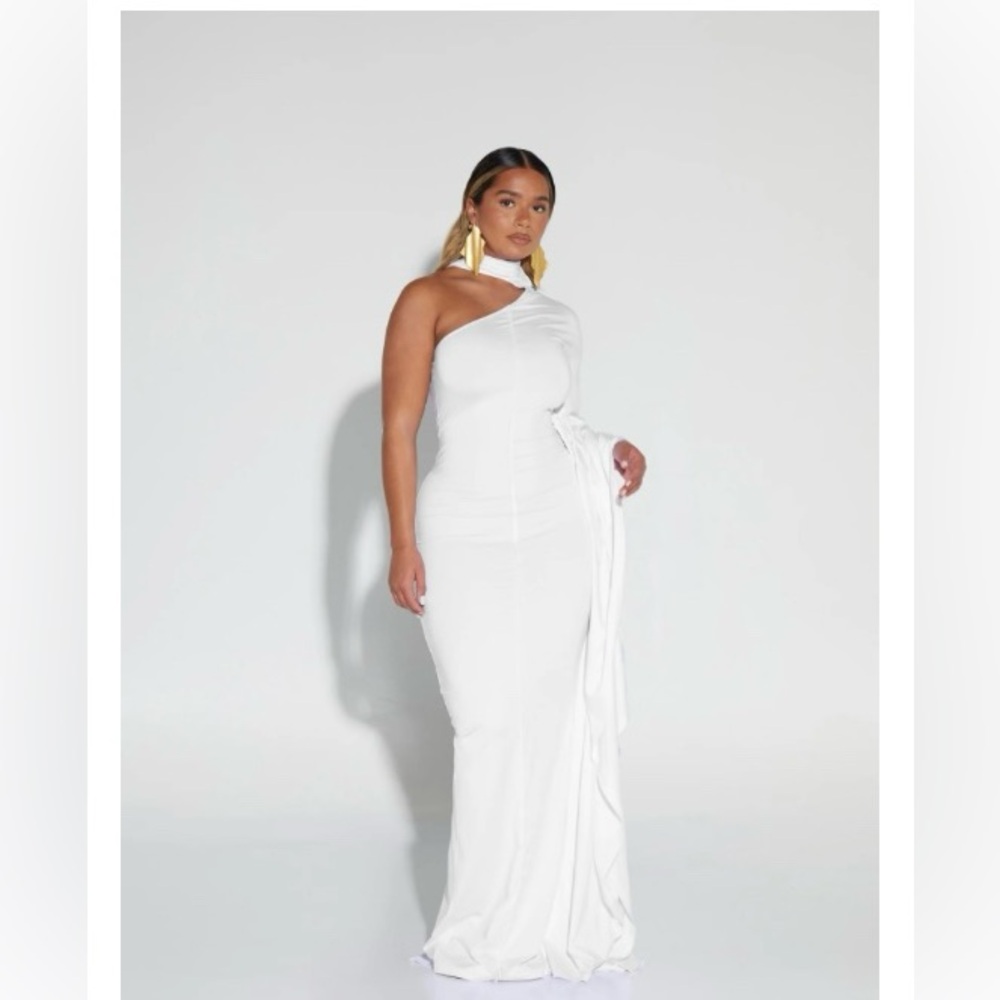 BBXBRAND Asymmetric Batwing Gown - Yacht White - L | UK12 | US8 / White
